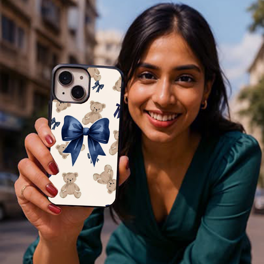 Teddy Love Bow Printed Protective Phone Case Back Cover