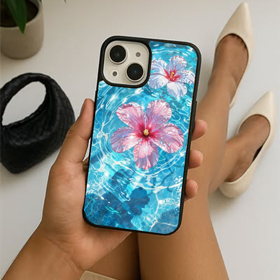 Aqua Hibiscus Glossy Protective Cases