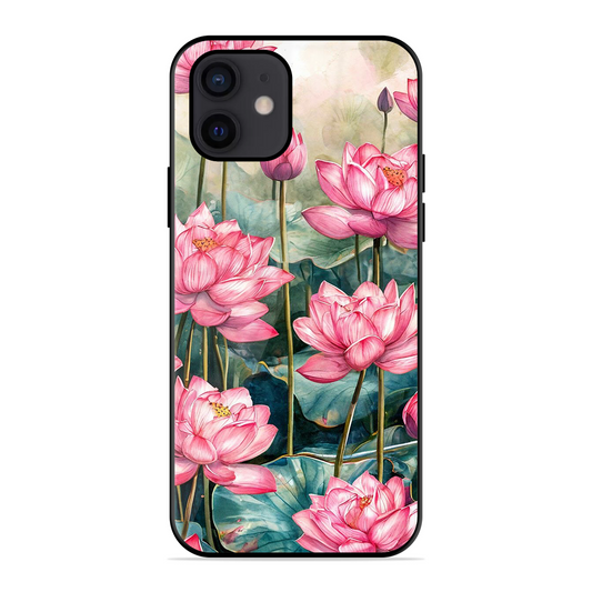 Lotus Pink Printed Protective Phone Cover for iPhone 12