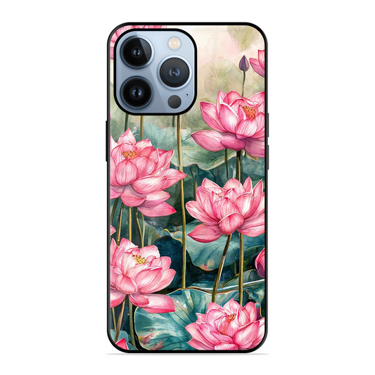 Lotus Pink Printed Protective Phone Cover for iPhone 13 Pro