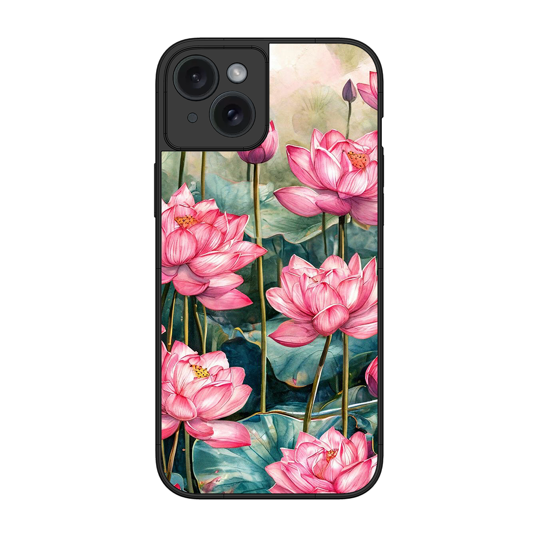 Lotus Pink Printed Protective Phone Cover for iPhone 15 Plus