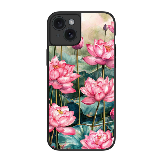 Lotus Pink Printed Protective Phone Cover for iPhone 15 Plus