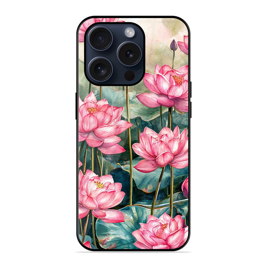 Lotus Pink Printed Protective Phone Cover for iPhone 15 Pro Max
