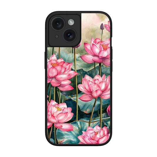 Lotus Pink Printed Protective Phone Cover for iPhone 15