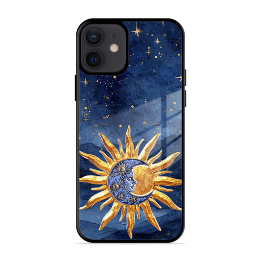 Vibrant Artistic Sun and Stars Printed Protective Phone Cover for iPhone 12 Mini