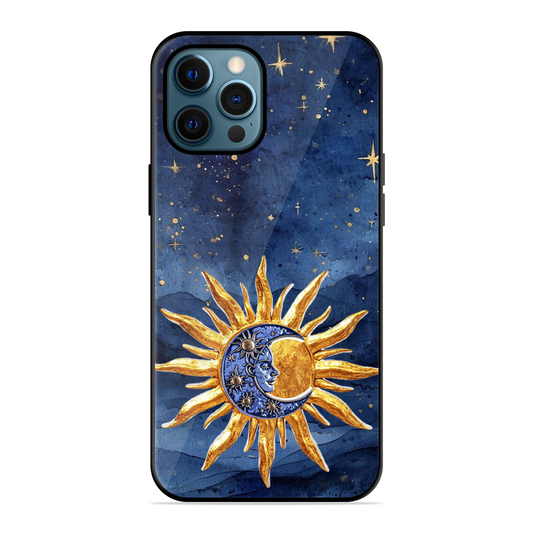 Vibrant Artistic Sun and Stars Printed Protective Phone Cover for iPhone 12 Pro