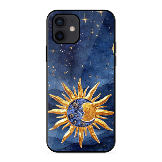 Vibrant Artistic Sun and Stars Printed Protective Phone Cover for iPhone 12