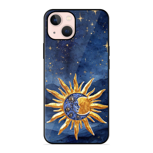 Vibrant Artistic Sun and Stars Printed Protective Phone Cover for iPhone 13 Mini