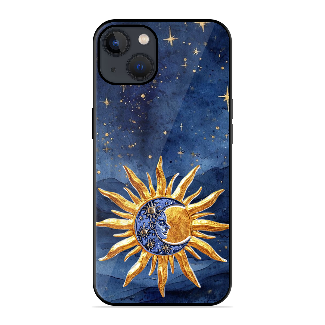 Vibrant Artistic Sun and Stars Printed Protective Phone Cover for iPhone 13