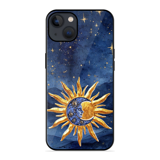 Vibrant Artistic Sun and Stars Printed Protective Phone Cover for iPhone 13