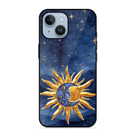 Vibrant Artistic Sun and Stars Printed Protective Phone Cover for iPhone 14 Plus