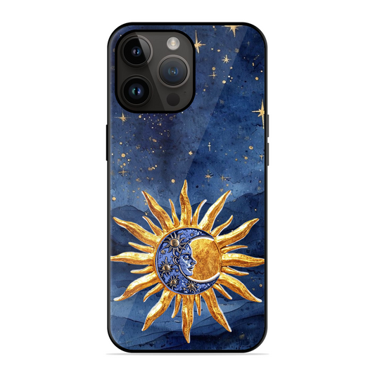 Vibrant Artistic Sun and Stars Printed Protective Phone Cover for iPhone 14 Pro