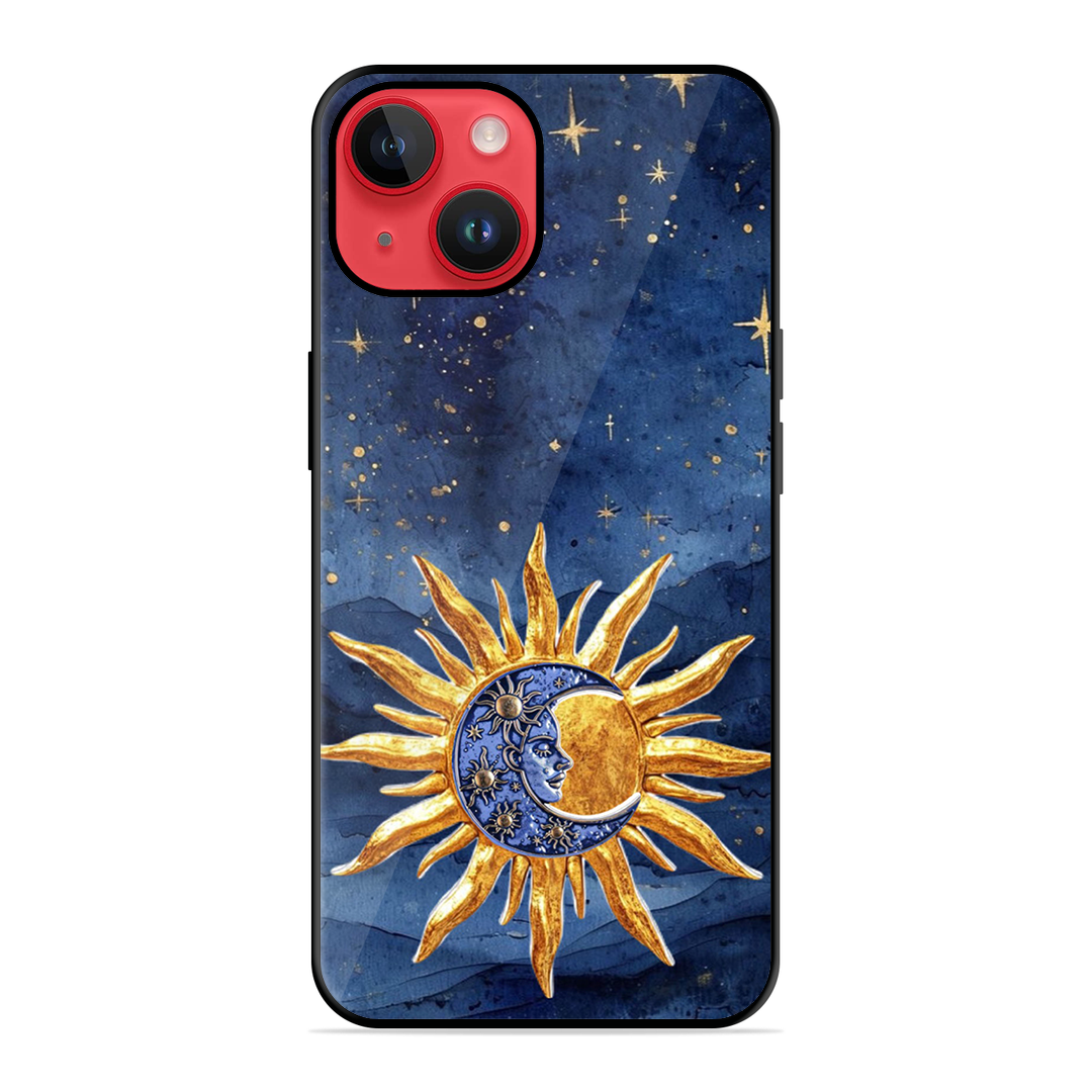 Vibrant Artistic Sun and Stars Printed Protective Phone Cover for iPhone 14