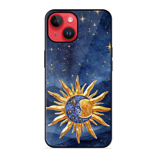 Vibrant Artistic Sun and Stars Printed Protective Phone Cover for iPhone 14