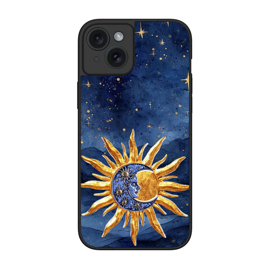 Vibrant Artistic Sun and Stars Printed Protective Phone Cover for iPhone 15 Plus