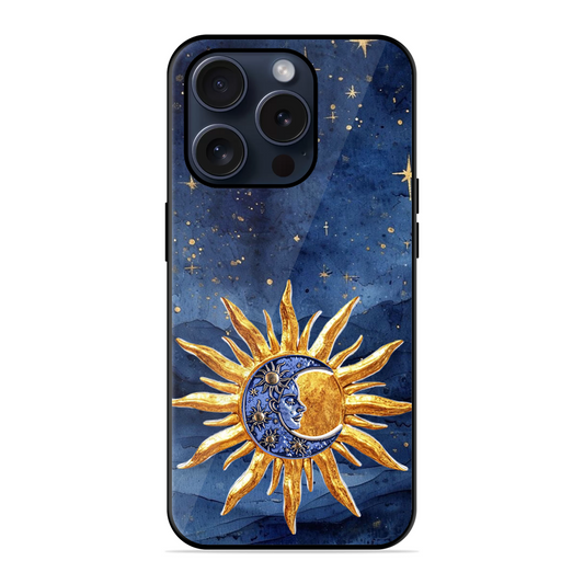 Vibrant Artistic Sun and Stars Printed Protective Phone Cover for iPhone 15 Pro Max