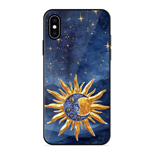 Vibrant Artistic Sun and Stars Printed Protective Phone Cover for iPhone XS