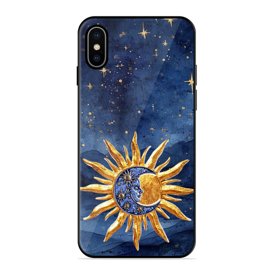 Vibrant Artistic Sun and Stars Printed Protective Phone Cover for iPhone X