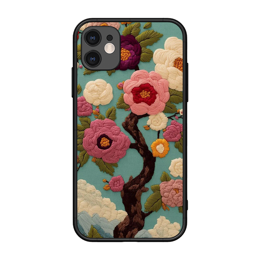 Embroidered Tree Printed Protective Phone Cover for iPhone 11