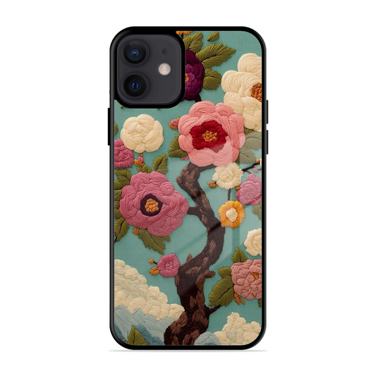 Embroidered Tree Printed Protective Phone Cover for iPhone 12 Mini