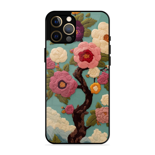 Embroidered Tree Printed Protective Phone Cover for iPhone 12 Pro Max