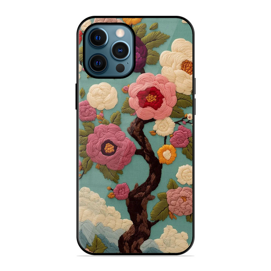Embroidered Tree Printed Protective Phone Cover for iPhone 12 Pro