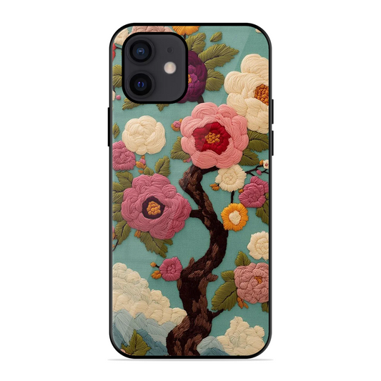 Embroidered Tree Printed Protective Phone Cover for iPhone 12