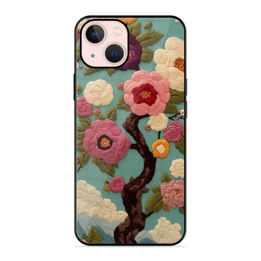Embroidered Tree Printed Protective Phone Cover for iPhone 13 Mini