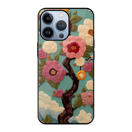 Embroidered Tree Printed Protective Phone Cover for iPhone 13 Pro