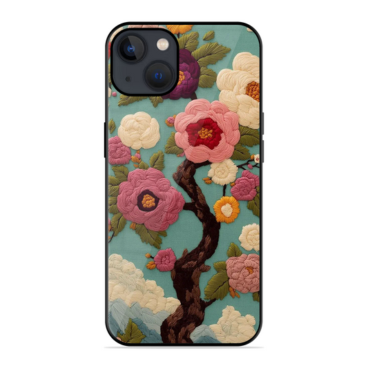 Embroidered Tree Printed Protective Phone Cover for iPhone 13