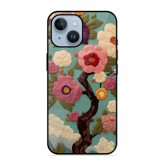 Embroidered Tree Printed Protective Phone Cover for iPhone 14 Plus