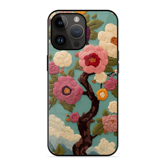 Embroidered Tree Printed Protective Phone Cover for iPhone 14 Pro Max