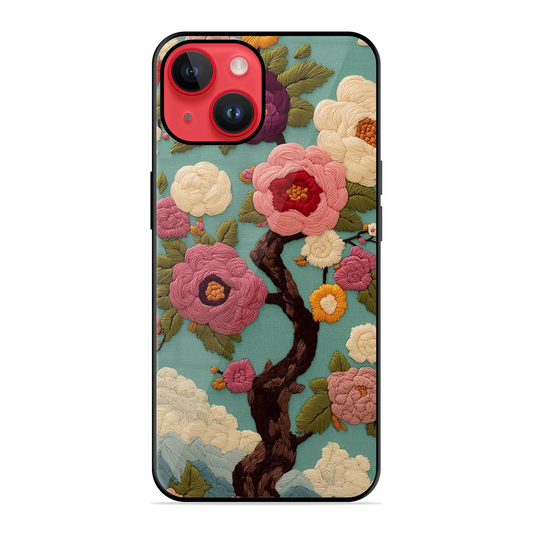 Embroidered Tree Printed Protective Phone Cover for iPhone 14