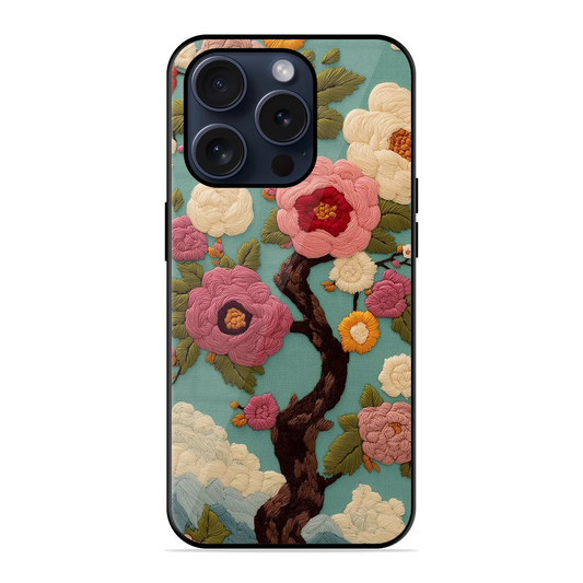 Embroidered Tree Printed Protective Phone Cover for iPhone 15 Pro Max