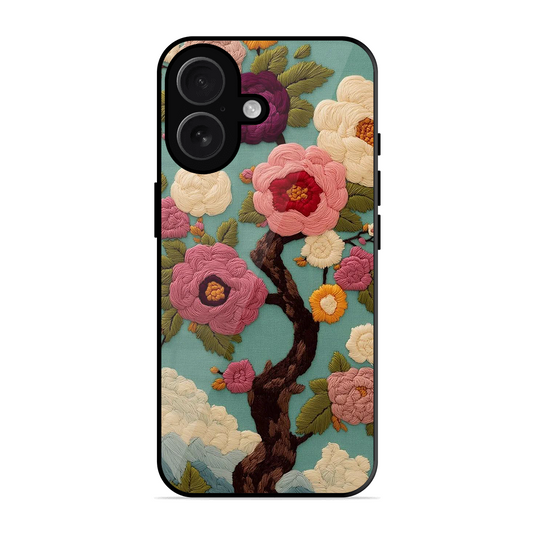 Embroidered Tree Printed Protective Phone Cover for iPhone 16 Plus