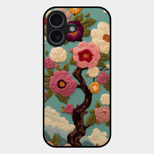 Embroidered Tree Printed Protective Phone Cover for iPhone 17