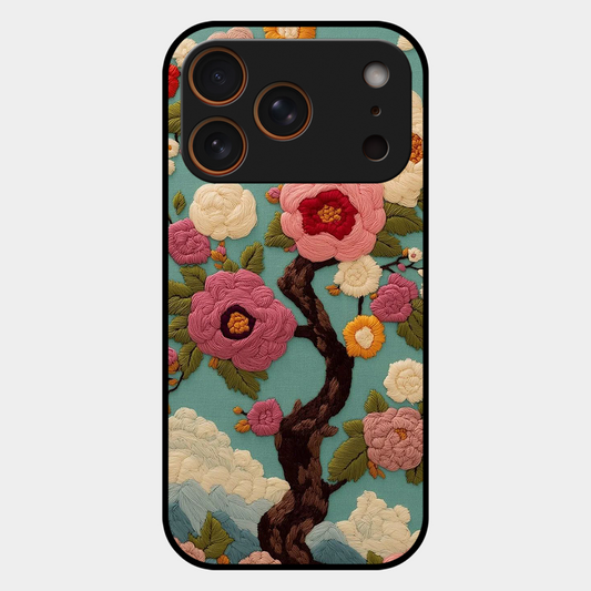 Embroidered Tree Printed Protective Phone Cover for iPhone 17 Pro