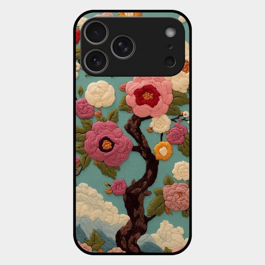Embroidered Tree Printed Protective Phone Cover for iPhone 17 Pro Max