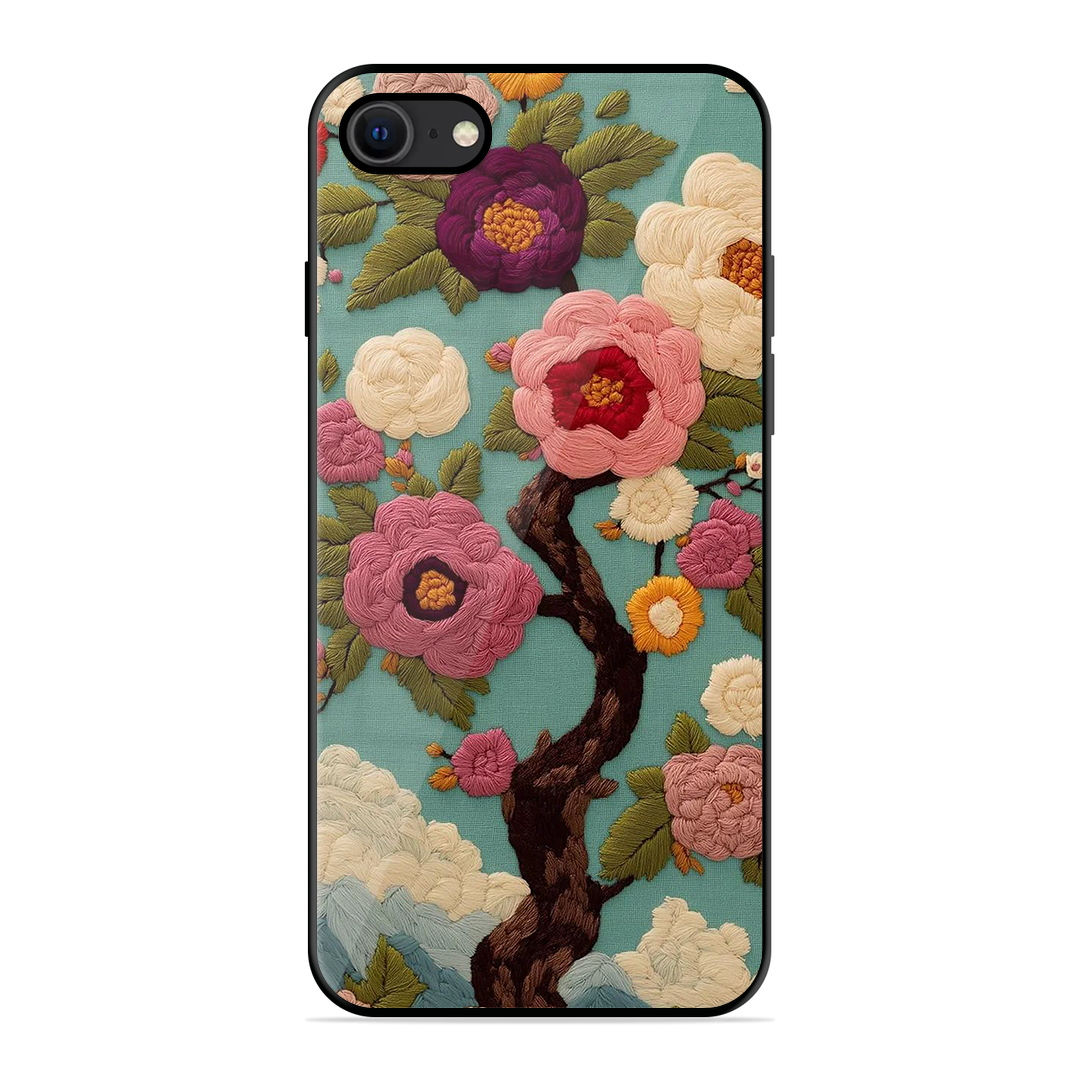 Embroidered Tree Printed Protective Phone Cover for iPhone SE 2020