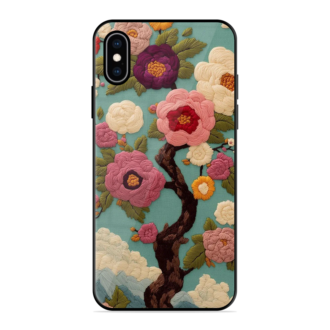 Embroidered Tree Printed Protective Phone Cover for iPhone XS Max