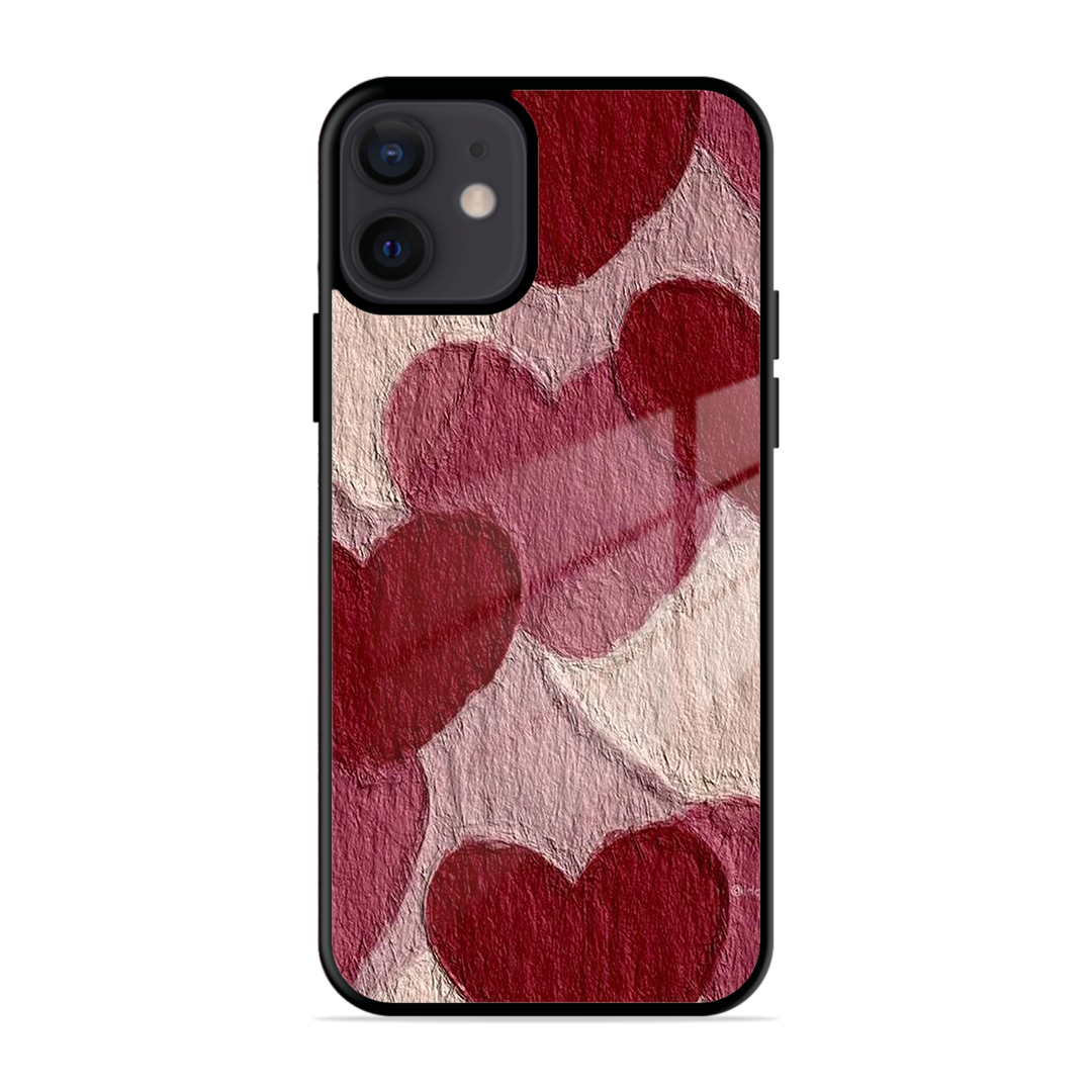 Maroon Hearts Printed Protective Phone Cover for iPhone 12 Mini