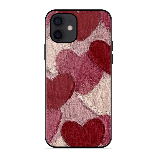 Maroon Hearts Printed Protective Phone Cover for iPhone 12