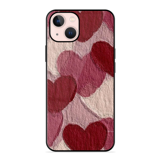 Maroon Hearts Printed Protective Phone Cover for iPhone 13 Mini