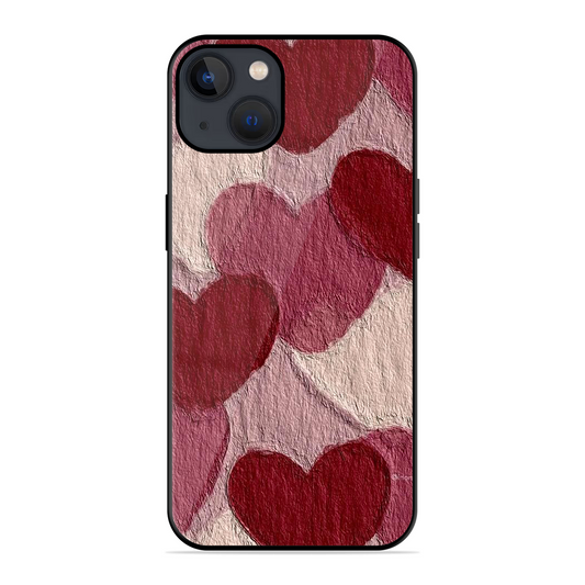Maroon Hearts Printed Protective Phone Cover for iPhone 13