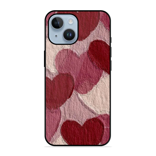 Maroon Hearts Printed Protective Phone Cover for iPhone 14 Plus