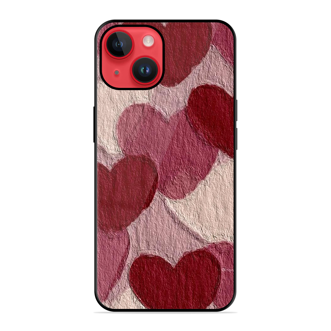 Maroon Hearts Printed Protective Phone Cover for iPhone 14