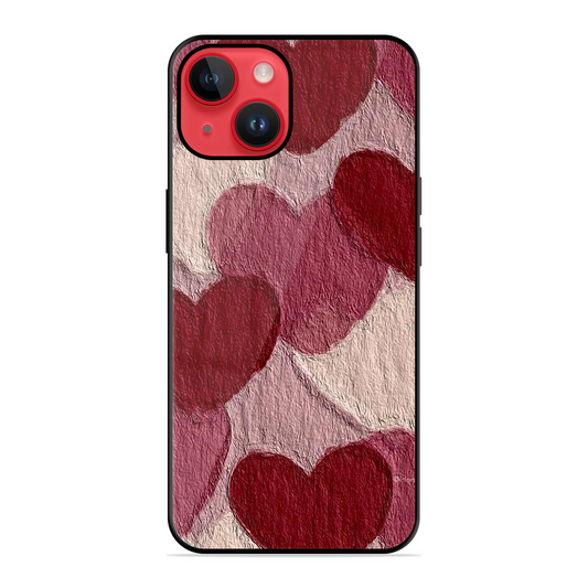 Maroon Hearts Printed Protective Phone Cover for iPhone 14