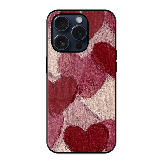 Maroon Hearts Printed Protective Phone Cover for iPhone 15 Pro Max