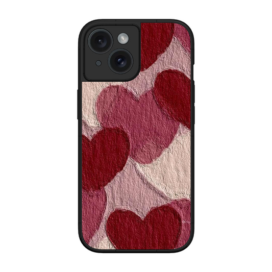 Maroon Hearts Printed Protective Phone Cover for iPhone 15