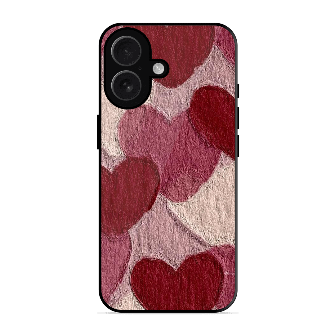 Maroon Hearts Printed Protective Phone Cover for iPhone 16 Plus
